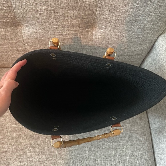 Woven Tote Handbag with Bamboo Resin Handles - Picture 3 of 6